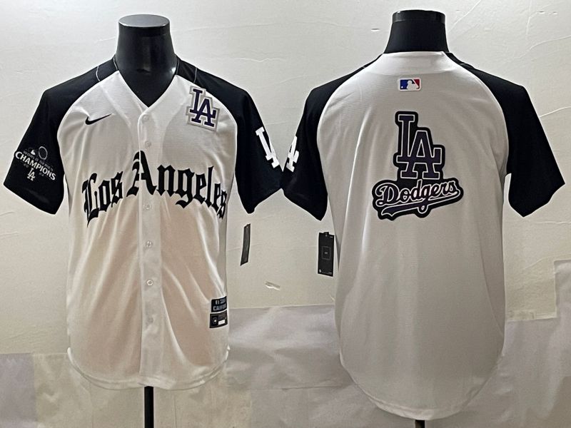 Men 2025 Los Angeles Dodgers Blank White black Five generations Joint Name Nike MLB Jersey style 52629